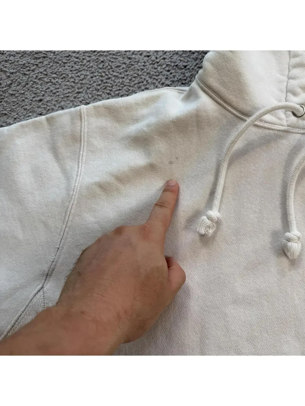 Champion Reverse Weave Hoodie Cream Small Logo Pullover Sweatshirt Mens Large